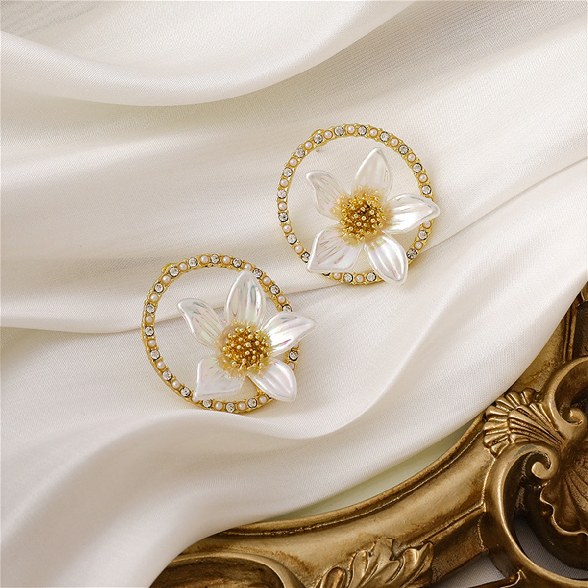 Cubic Zirconia & Pearl Lily Stud Earrings