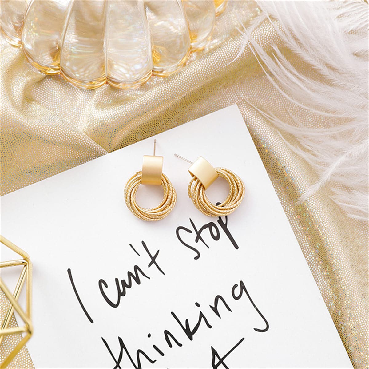 18K Gold-Plated Stacked Circle Drop Earrings, gold drop earrings for women, elegant gift for her, detail close-up