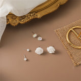 Pearl & Crystal Rose Stud Earrings Set