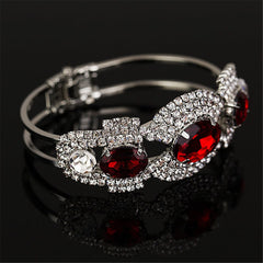 Red & Silver-Plated Oval Bangle