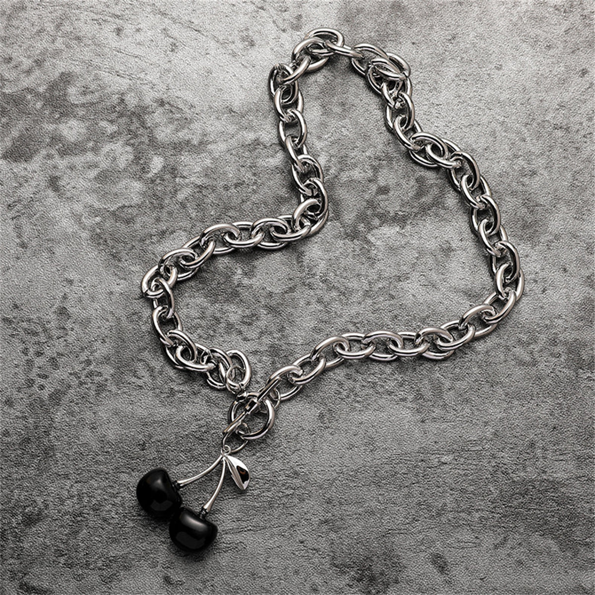 Black Enamel & Silver-Plated Cherry Pendant Toggle Necklace