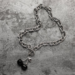Black Enamel & Silver-Plated Cherry Pendant Toggle Necklace