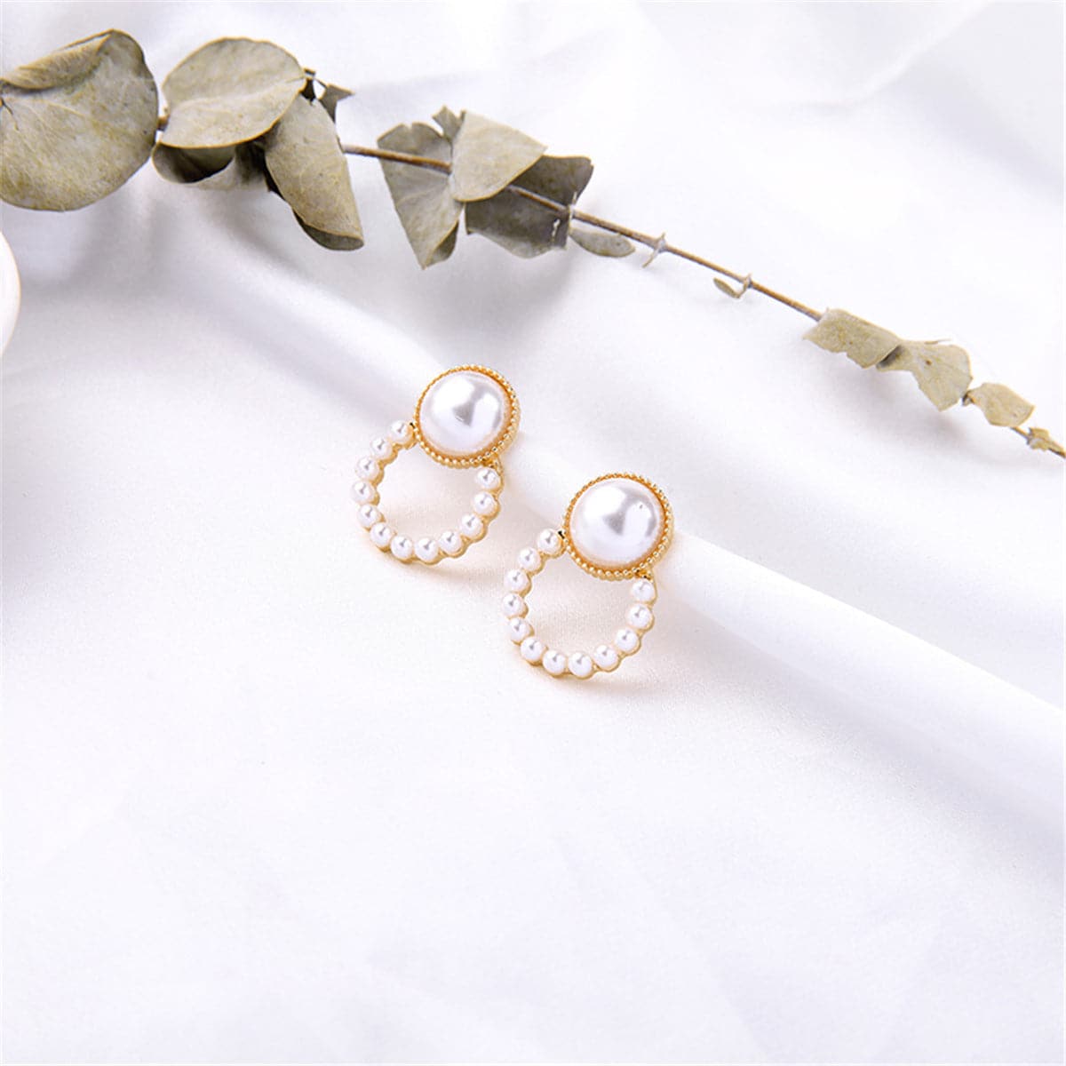 Pearl & 18K Gold-Plated Open Ring Stud Earrings