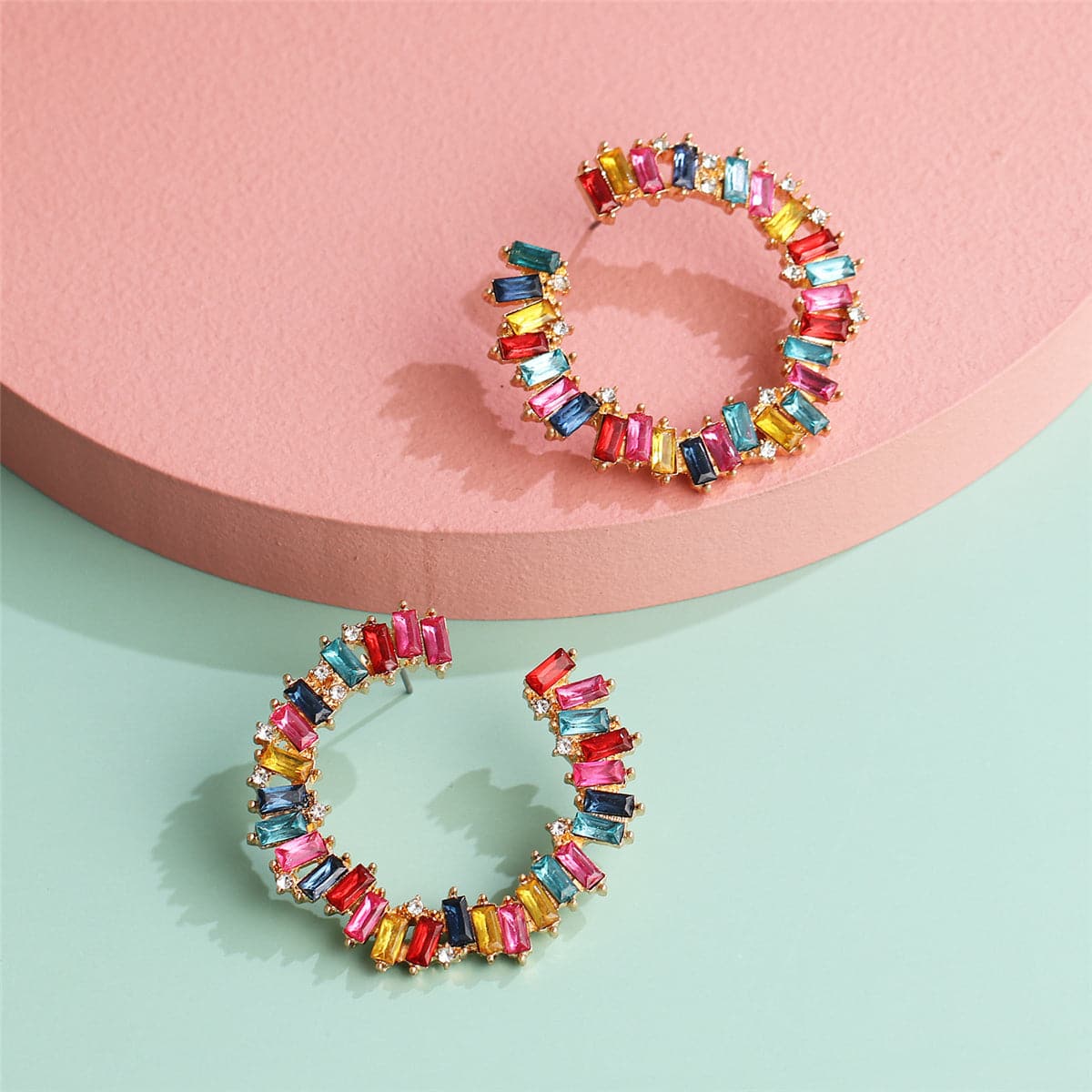Multicolor Crystal & Cubic Zirconia Hoop Earrings