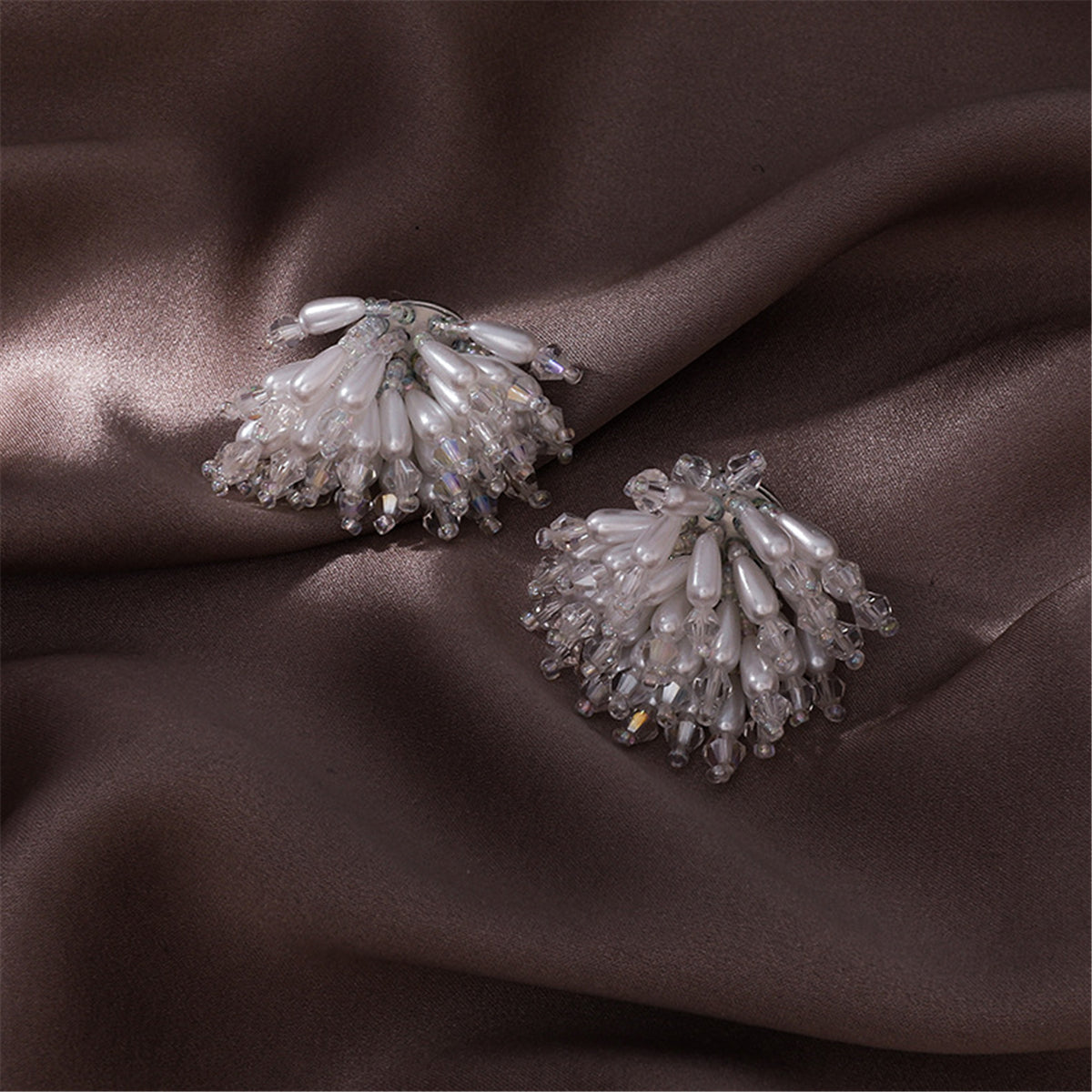 Pearl and Acrylic Silver-Plated Cluster Stud Earrings, silver stud earrings for women, everyday style, side view