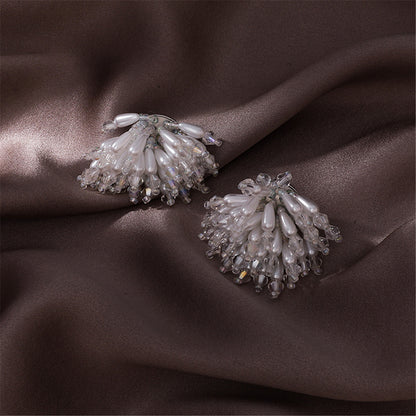 Pearl and Acrylic Silver-Plated Cluster Stud Earrings, silver stud earrings for women, everyday style, side view