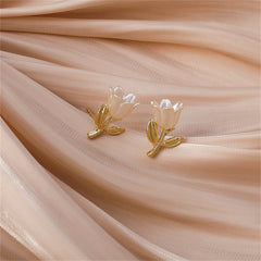 Beige Enamel & 18K Gold-Plated Tulip Stud Earrings