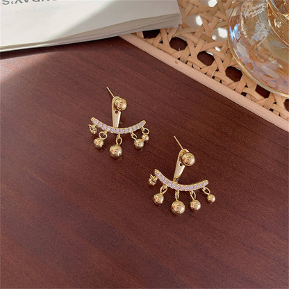 Cubic Zirconia and 18K Gold-Plated Ball Tassel Ear Jackets, gold drop earrings for women, everyday style, lifestyle look
