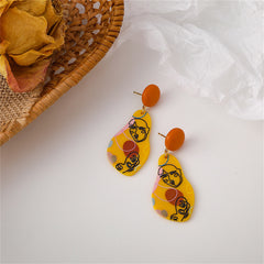Yellow & Orange Drawing Geometric Drop Earrings