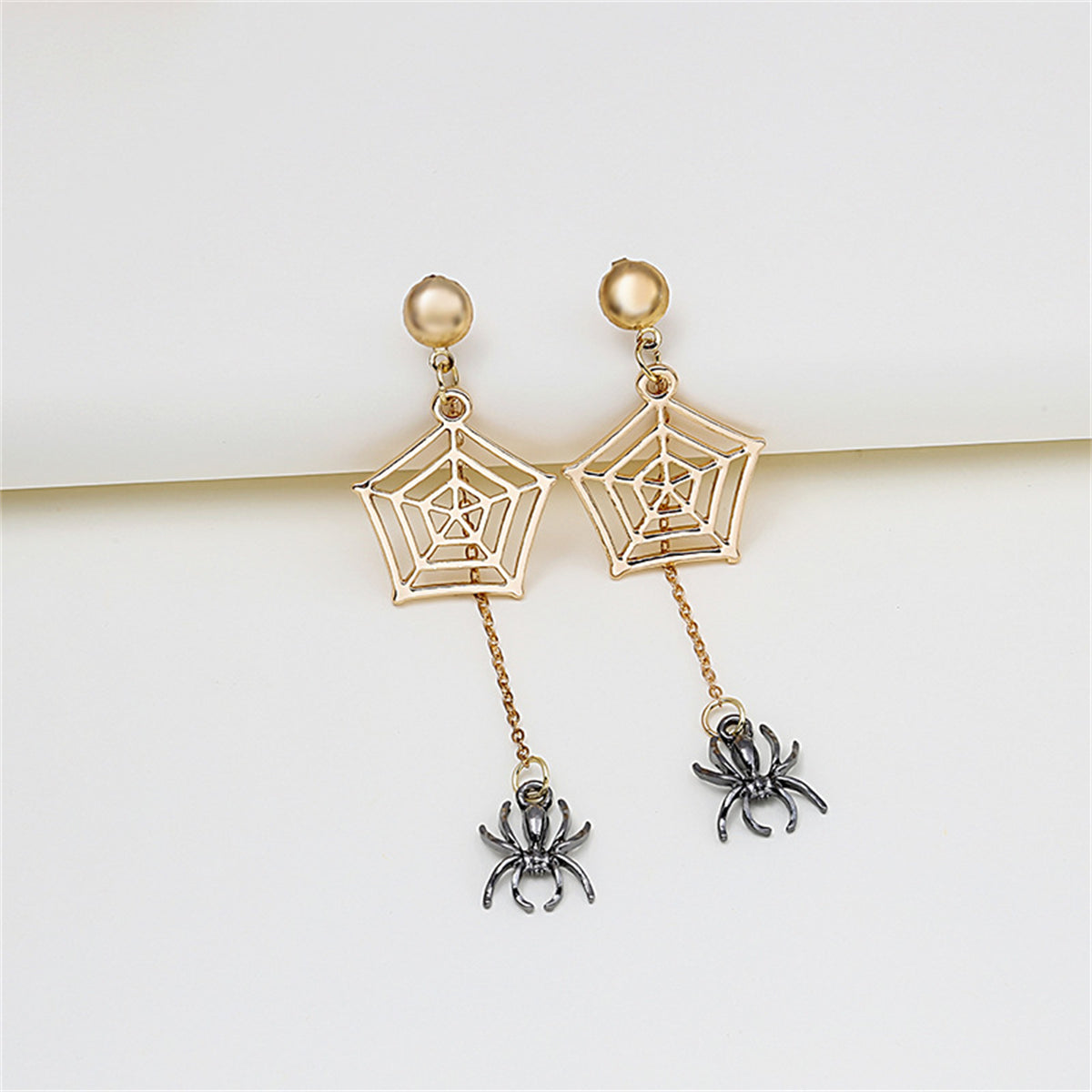 Two-Tone Spider & Web Drop Earrings