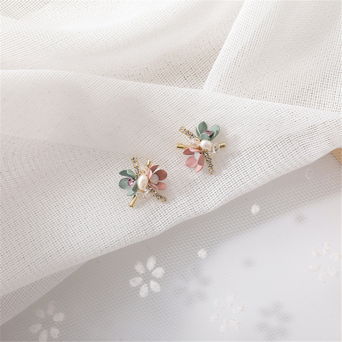 Cubic Zirconia and 18K Gold-Plated Flower Stud Earrings, gold stud earrings for women, everyday style, side view
