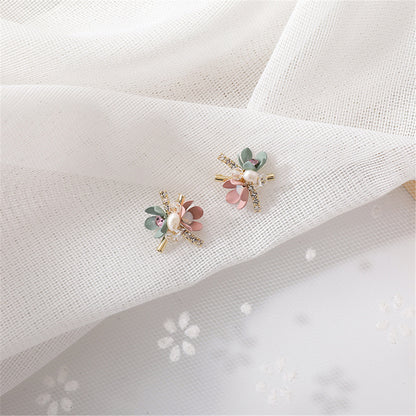 Cubic Zirconia and 18K Gold-Plated Flower Stud Earrings, gold stud earrings for women, everyday style, side view