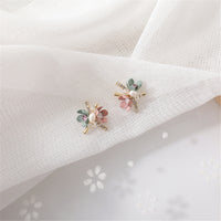 Cubic Zirconia & 18k Gold-Plated Flower Stud Earrings