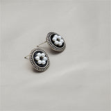 Cubic Zirconia & Pearl Enamel Silver-Plated Flower Stud Earrings