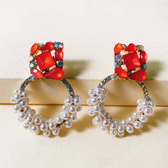 Pearl & Red Crystal 18K Gold-Plated Drop Earrings