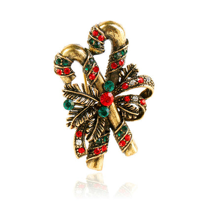 Green Cubic Zirconia and 18K Gold-Plated Double Candy Cane Brooch, gold brooch pin, elegant gift for her, detail close-up