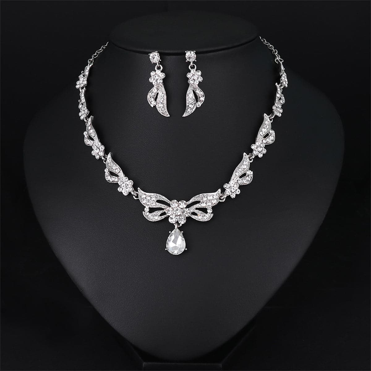 Crystal & Silver-Plated Wing Drop Earrings & Butterfly Necklace