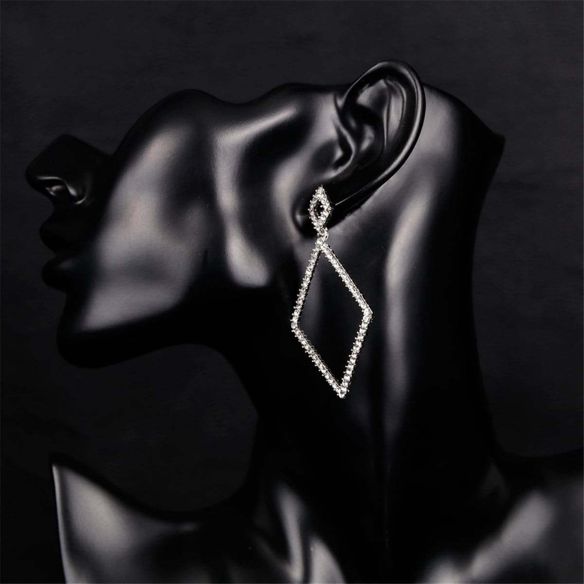 Cubic Zirconia & Silver-Plated Rhombus Open Drop Earrings