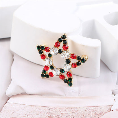 Red Cubic Zirconia and 18K Gold-Plated Openwork Star Brooch, gold brooch pin, vintage-inspired design, detail close-up