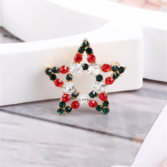 Red Cubic Zirconia & 18K Gold-Plated Openwork Star Brooch