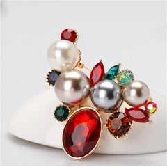 Pearl & Multicolor Crystal 18K Gold-Plated Botany Brooch