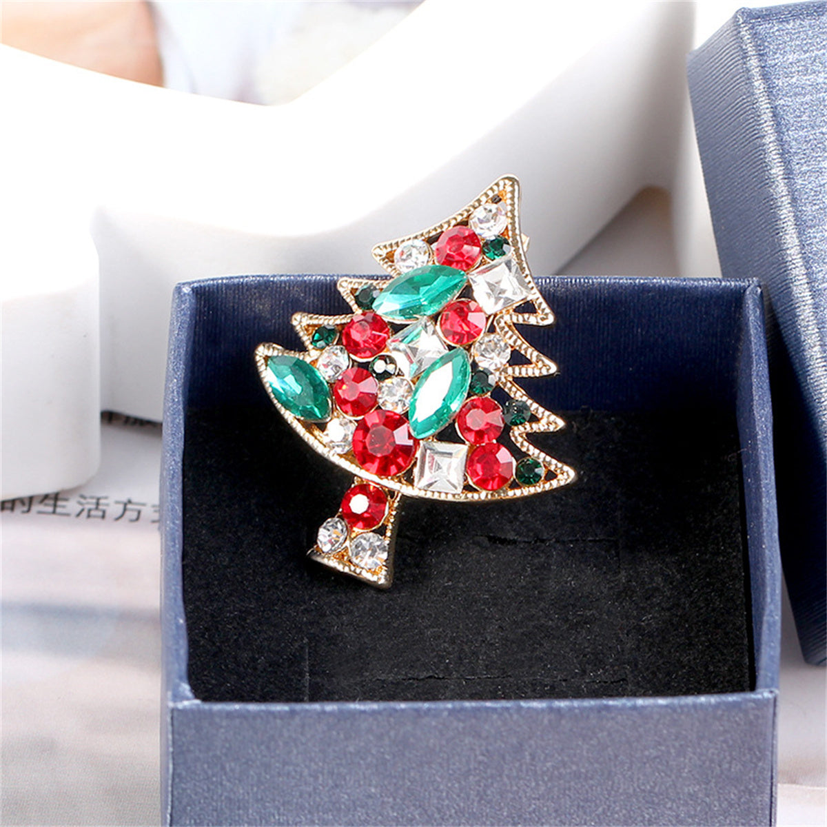 Colored Cubic Zirconia and Crystal Christmas Tree Brooch, brooch pin, dainty minimalist design, styled look