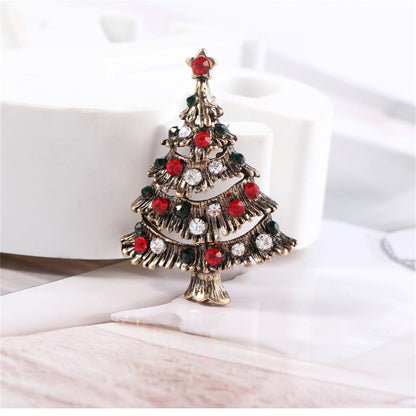 Red Cubic Zirconia and 18K Gold-Plated Christmas Tree Brooch, gold brooch pin, vintage-inspired design, side view