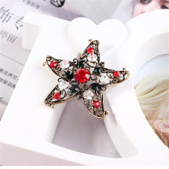 Red & Multicolor Cubic Zirconia & 18K Gold-Plated Star Brooch