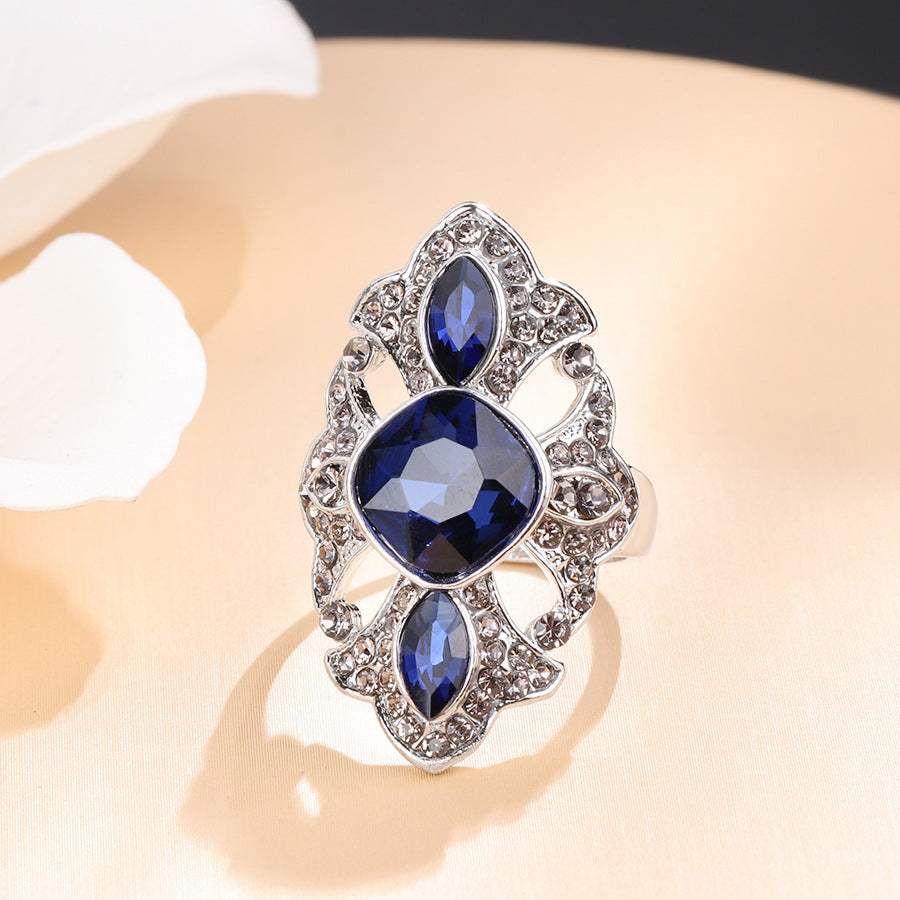 Blue Crystal and Cubic Zirconia Crown Band Ring, statement rings for women, everyday style, side view