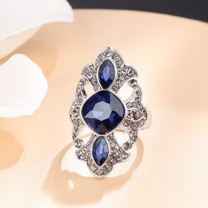 Blue Crystal and Cubic Zirconia Crown Band Ring, statement rings for women, everyday style, side view
