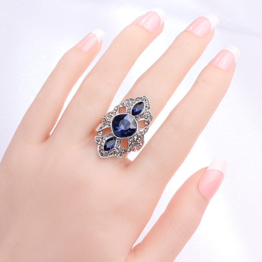 Blue Crystal and Cubic Zirconia Crown Band Ring, statement rings for women, everyday style, lifestyle look