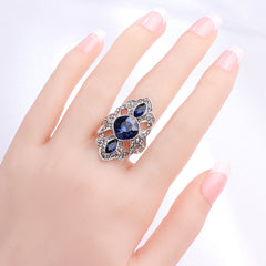 Blue Crystal & Cubic Zirconia Crown Band Ring