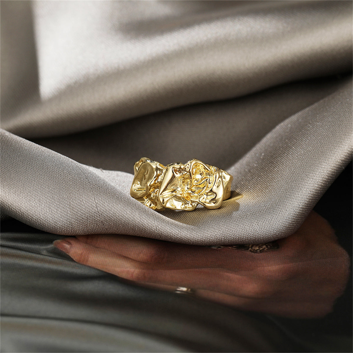 18K Gold-Plated Open Textured Geometric Ring