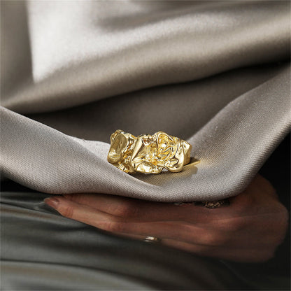 18K Gold-Plated Open Textured Geometric Ring, gold statement rings for women, elegant gift for her, side view