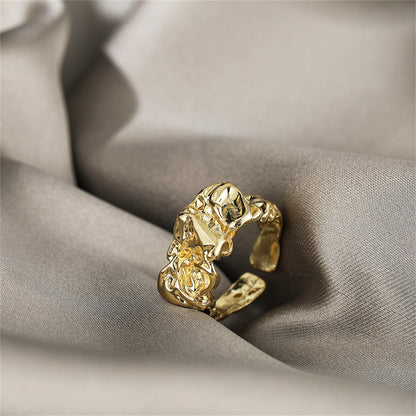 18K Gold-Plated Open Textured Geometric Ring, gold statement rings for women, elegant gift for her, lifestyle look