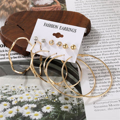 Cubic Zirconia & 18K Gold-Plated Wave Hoop Earring Set