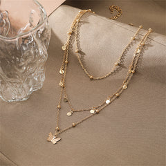Stunning 18K gold-plated butterfly layered necklace with three exquisite layers of gold beads for a chic accessory.