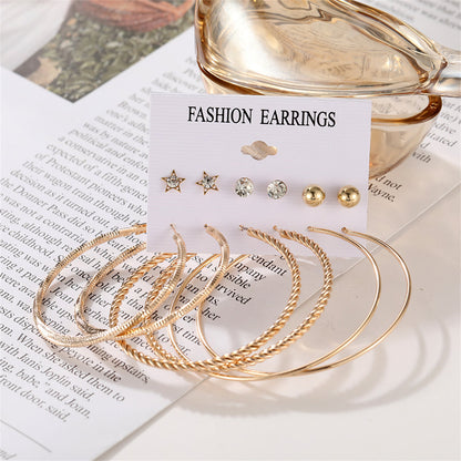 Cubic Zirconia and 18K Gold-Plated Hoop Earrings Set, gold stud earrings for women, botanical inspired, detail close-up