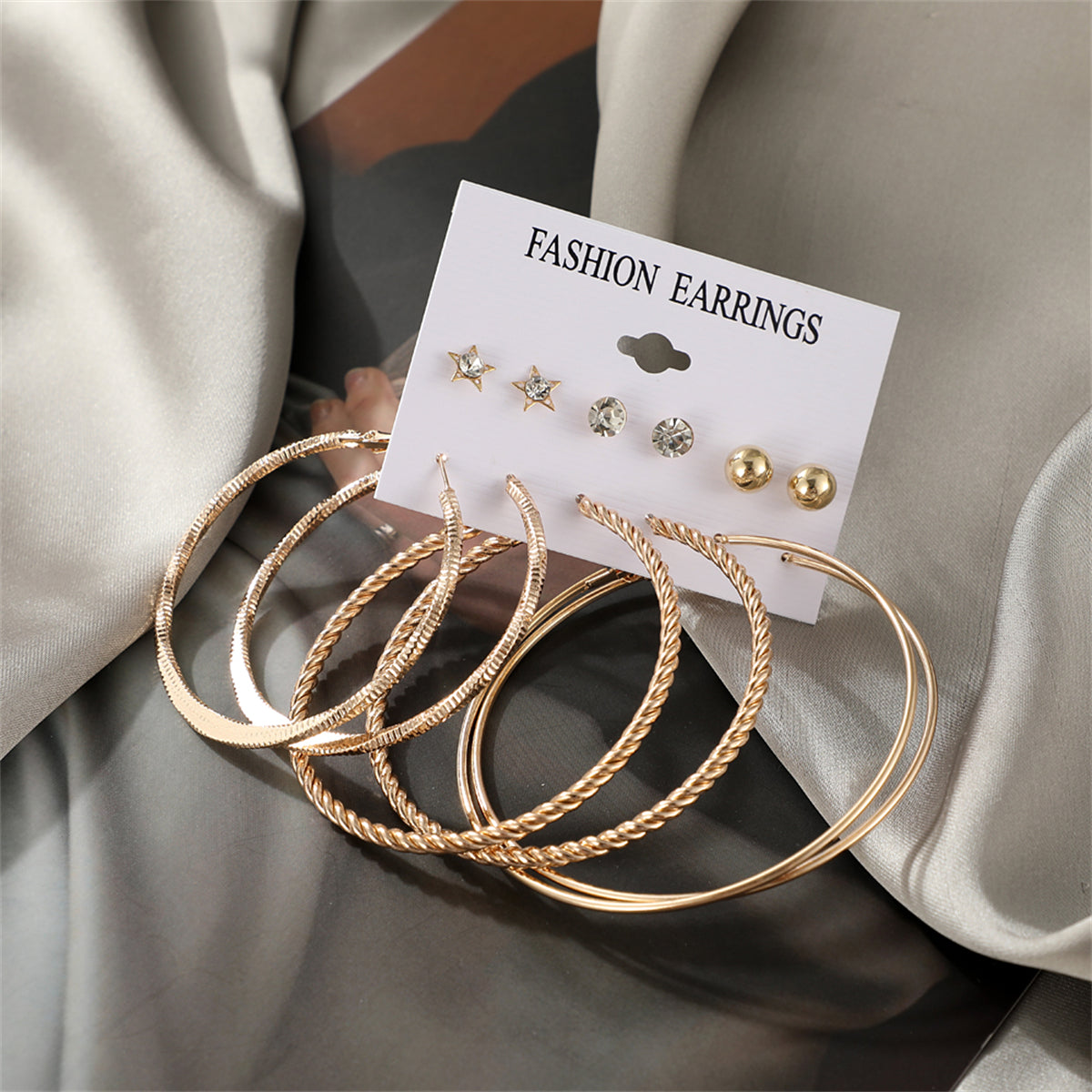 Cubic Zirconia and 18K Gold-Plated Hoop Earrings Set, gold stud earrings for women, botanical inspired, styled look