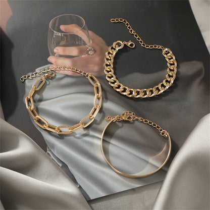 18K Gold-Plated Cable Chain Bracelet Set, jewelry gift sets for women, botanical inspired, styled look