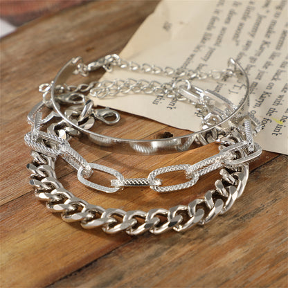 Silver-Plated Cable Chain Bracelet Set, jewelry gift sets for women, everyday style, detail close-up