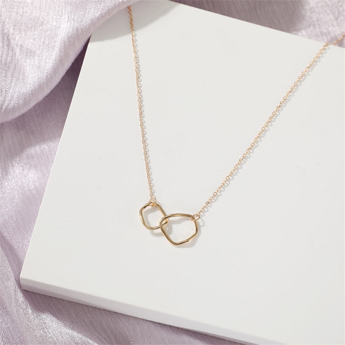 18K Gold-Plated Geometric Pendant Necklace, gold pendant necklace for women, vintage-inspired design, front view