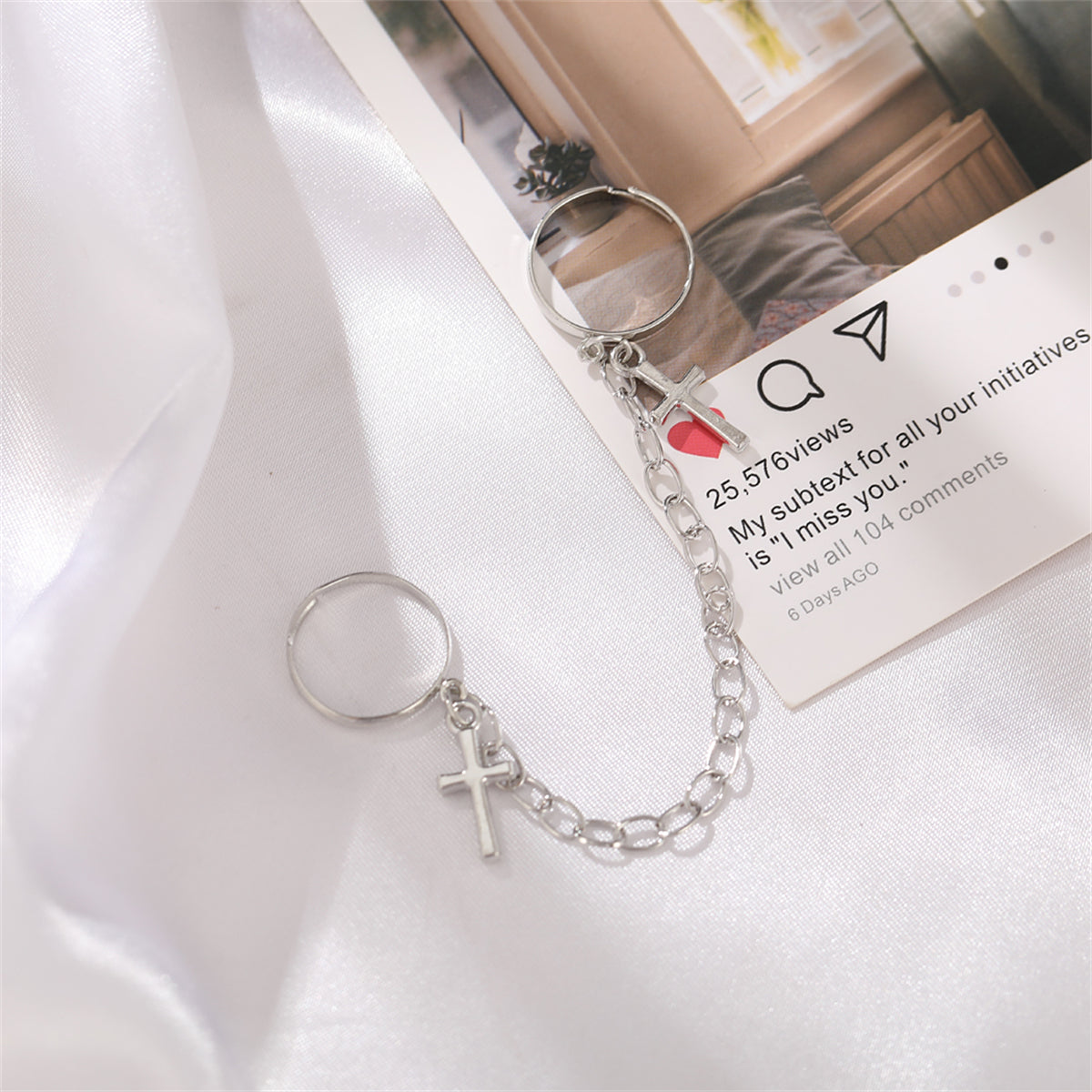 Silver-Plated Double-Finger Cross Ring