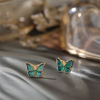 Green Acrylic & 18k Gold-Plated Stripe Butterfly Stud Earrings