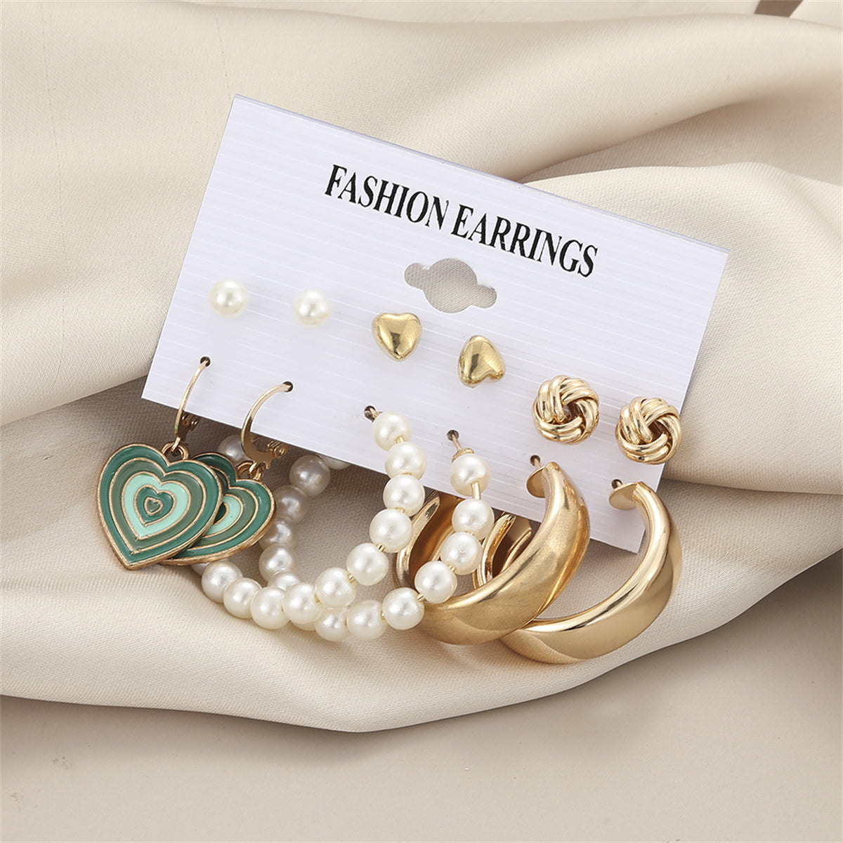 Pearl and Enamel 18K Gold-Plated Heart Drop Earring Set, gold huggie earrings, elegant gift for her, side view
