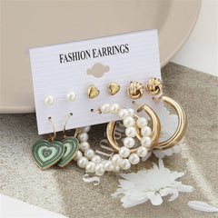 Pearl & Enamel 18K Gold-Plated Heart Drop Earring Set