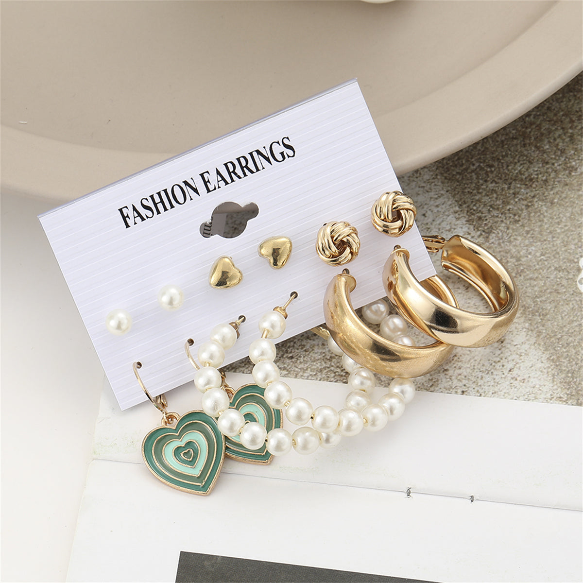 Pearl and Enamel 18K Gold-Plated Heart Drop Earring Set, gold huggie earrings, elegant gift for her, lifestyle look