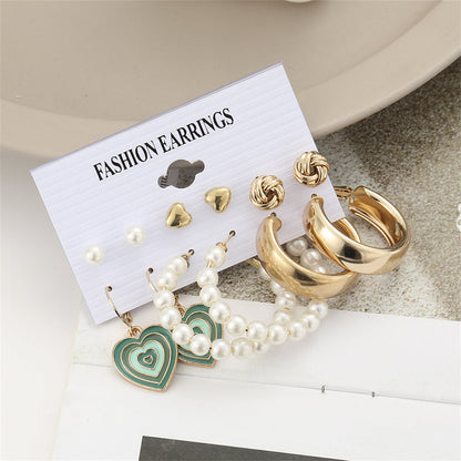 Pearl and Enamel 18K Gold-Plated Heart Drop Earring Set, gold huggie earrings, elegant gift for her, lifestyle look