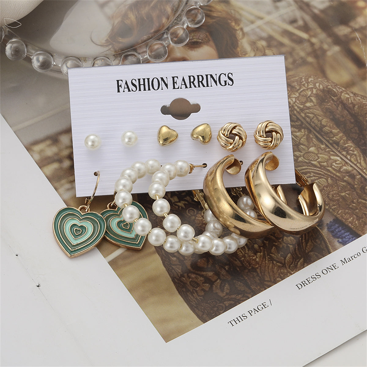 Pearl & Enamel 18K Gold-Plated Heart Drop Earring Set