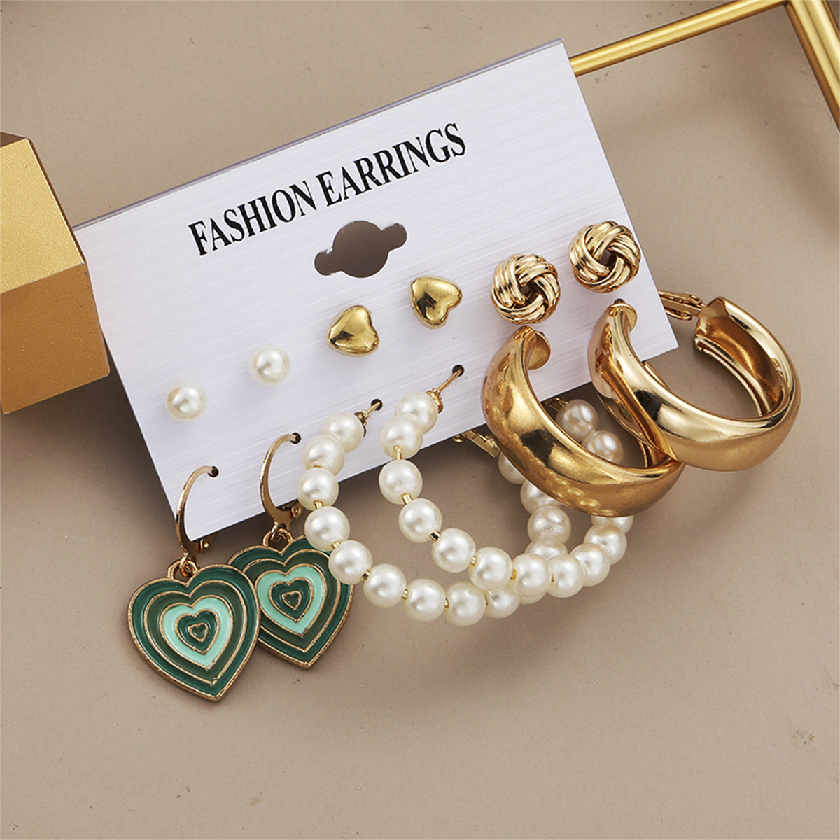 Pearl & Enamel 18K Gold-Plated Heart Drop Earring Set